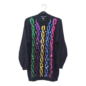 IB DIFFUSION Sweater Women's Sz M Sequin/beaded Vintage 90s Geometric Black